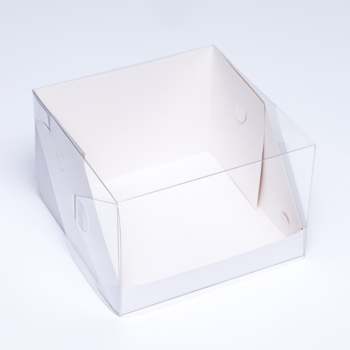 Кондитерская коробка с пластиковой крышкой, белая 20,5 х 20,5 х 14 см