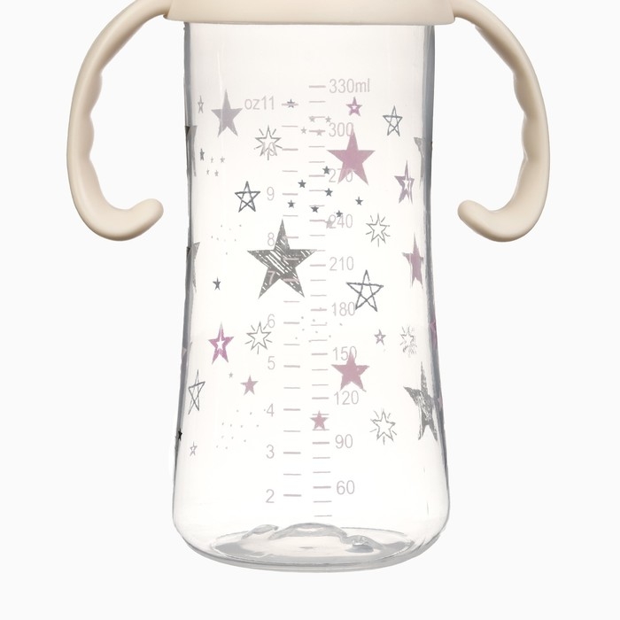 Бутылочка для кормления &Oslash;50мм ШГ, &laquo;Звезды&raquo;, 330мл, +3мес., цвет розовый, ручки молочные