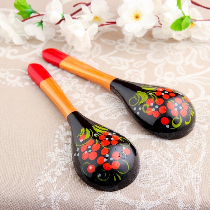 Ложка &laquo;Чернушка&raquo;, салатная, 6&times;21, хохлома