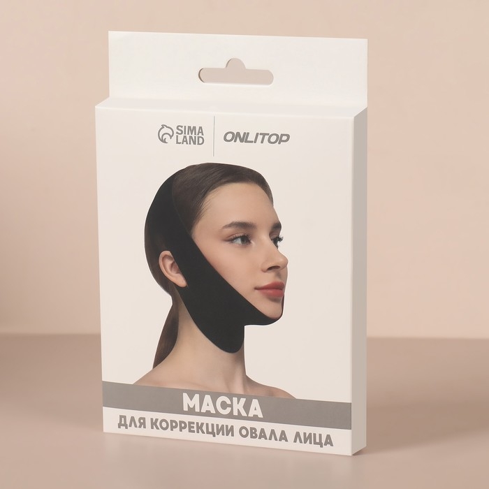 Маска текстильная для коррекции овала лица, на липучке, 62 &times; 9,5 см, цвет чёрный/розовый