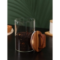 Банка стеклянная для хранения сыпучих продуктов &laquo;Вуд&raquo;, 950 мл, 10&times;20 см, с деревянной крышкой