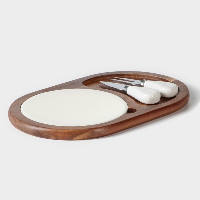 Набор для подачи сыра &laquo;Мрамор&raquo;, 2 ножа, 28&times;18,5&times;1,5 см, акация