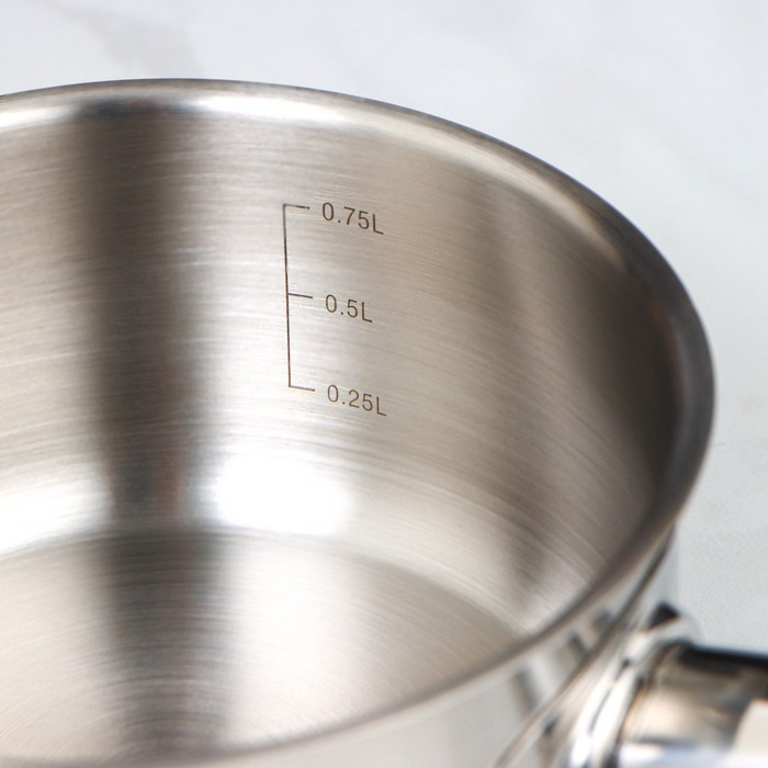 Ковш без крышки &laquo;Общепит&raquo;, 1 л, d=14 см, h=7 см, металлическая ручка, с теплораспределительным слоем, индукция