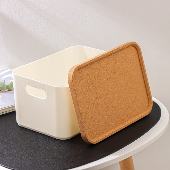 Корзина для хранения с крышкой Korely maxi, 2,4 л, 23,5&times;16,5&times;13,5 см, цвет слоновая кость