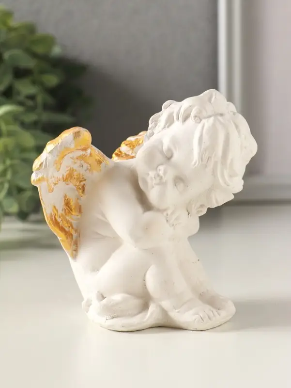 Фигурка гипс &laquo;Ангел спит&raquo;, 10&times;8&times;7 см, белый с позолотой