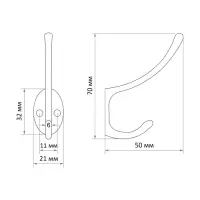 Крючок мебельный ТУНДРА TKD014, двухрожковый, бронза, 200 шт