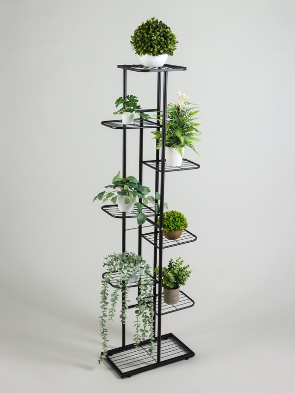 Подставка для цветов Greengo, 8 полок, 43 &times; 22 &times; 141 см, напольная, металл, чёрная