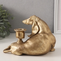 Подсвечник полистоун на 1 свечу "Шарж. Такса" золото 19х11х13 см