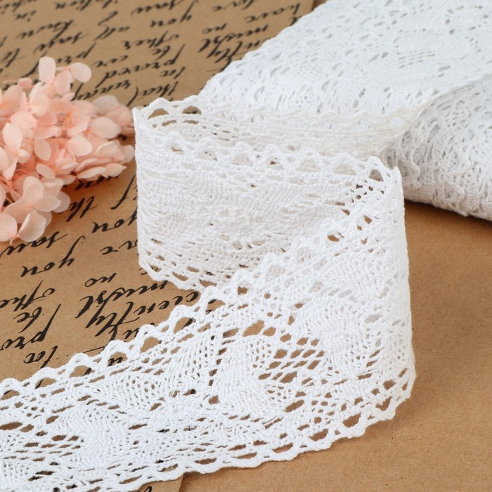Кружево вязаное, 60 мм &times; 15 &plusmn; 1 м, цвет белый