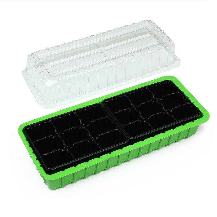 Мини-парник для рассады, 40 &times; 16 &times; 13 см, 2 вставки, 18 ячеек, Greengo