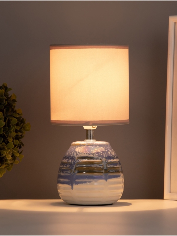 Лампа настольная "Рэндзи" 1х40Вт Е14 синий/белый 13х13х25см