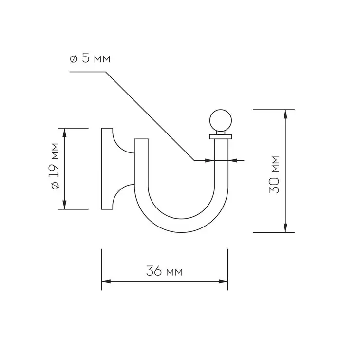 Крючок мебельный ТУНДРА TKO005, однорожковый, бронза, 200 шт