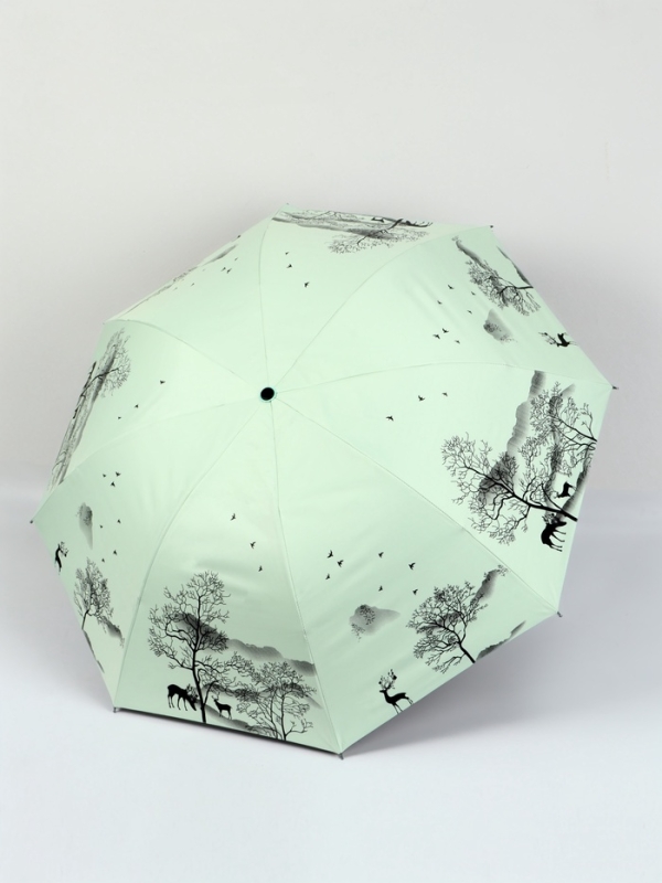 Зонт механический &laquo;Деревья&raquo;, эпонж, 4 сложения, 8 спиц, R = 49/56 см, D = 112 см, цвет МИКС