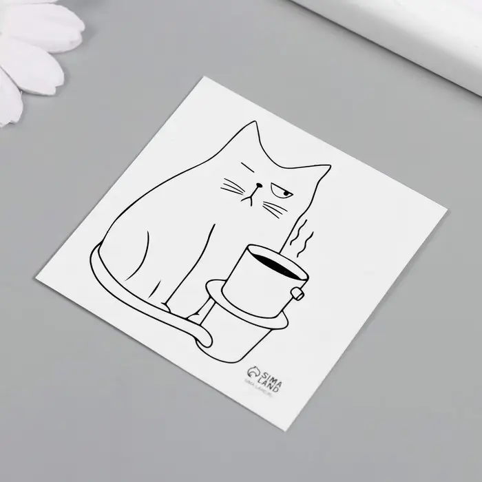 Переводная тату на тело чёрная &laquo;Котокофе&raquo;, 6&times;6 см