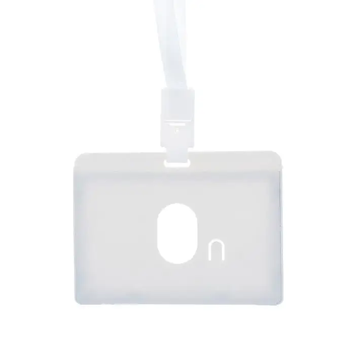 Бейдж - карман горизонтальный, внешний размер 100&times;74 мм, внутренний размер 90&times;54 мм, светло-серый, с лентой, жёсткокаркасный