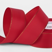 Лента репсовая 40мм*25&plusmn;1ярд(23м&plusmn;1м) золотые нити №026 красный АУ