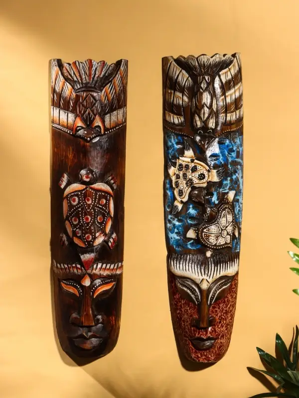 Маска &laquo;Абориген и ящерица&raquo;, 50&times;12&times;4 см, дерево, МИКС