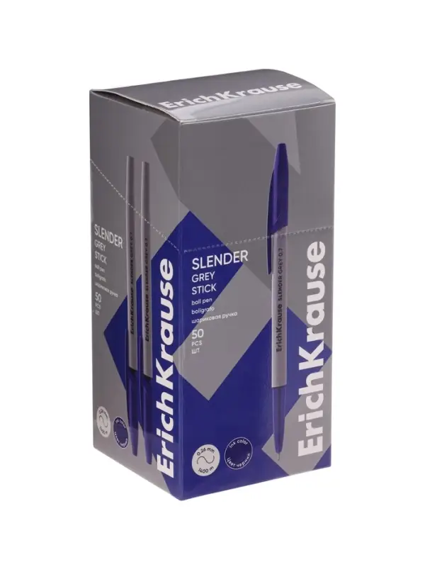 Ручка шариковая ErichKrause Slender Stick Grey, Super Glide, 0.7 мм, синяя