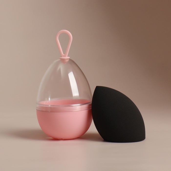 Скошенный спонж для макияжа &laquo;Капля&raquo;, 6 &times; 4 см, увеличивается при намокании, в футляре, цвет чёрный