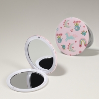 Зеркало складное &laquo;Единороги&raquo;, d = 7,3 см, с увеличением, цвет розовый