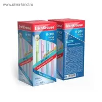 Ручка шариковая ErichKrause R-301 Spring Stick & Grip, узел 0.7 мм, чернила синие, резиновый держатель, длина линии письма 2000 метров,МИКС