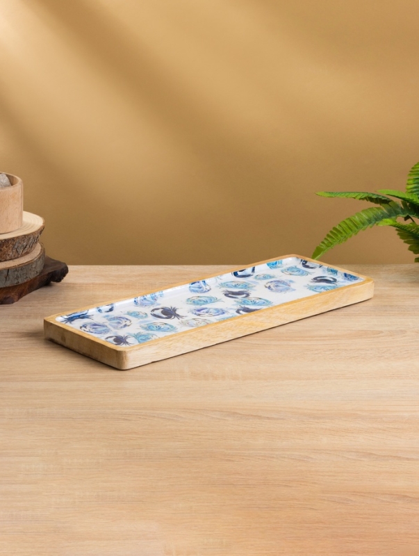 Блюдо прямоугольное "Крабы" дерево манго 41х15 см