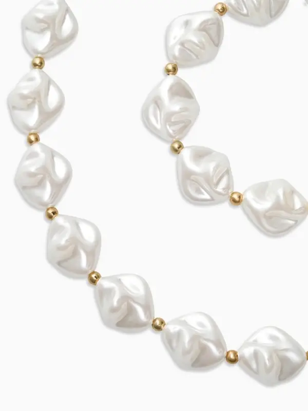 Набор 2 пред-та: бусы,браслет "Жемчуг барочный", ромб, 40/18см, цвет белый в золоте