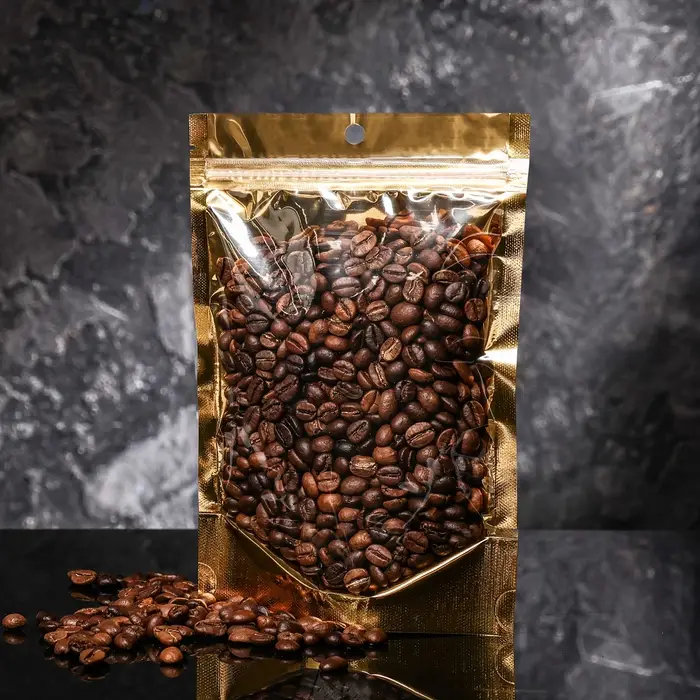 Пакет дой-пак, матовый, золотой, с прозрачной стенкой,14 х 20 х 8 см