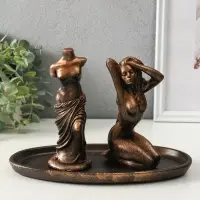 Набор фигур "Богини" на подносе, высота 16 см, цвет винтажная бронза
