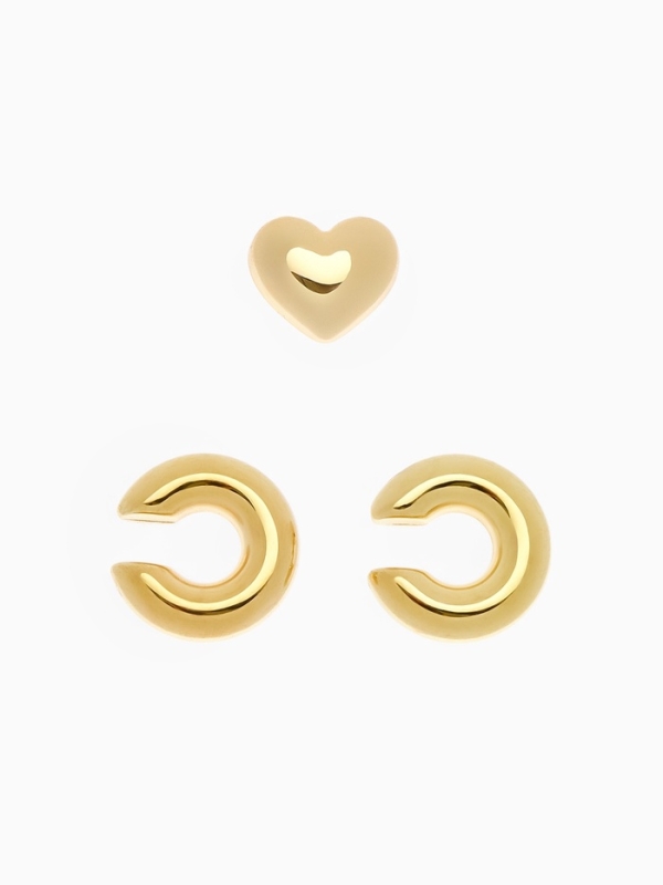 Набор серьги и каффы 3 шт. &laquo;Бублик&raquo; сердце, цвет золото