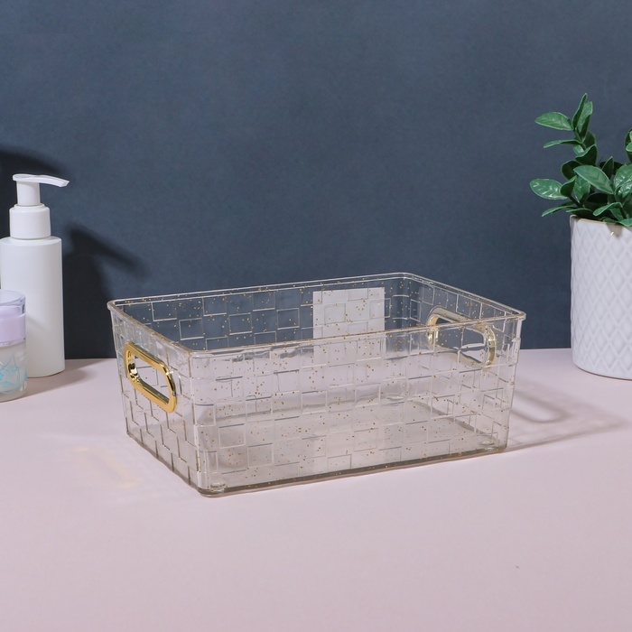 Органайзер для хранения &laquo;SHINE&raquo;, с ручками, 1 секция, 20,5 &times; 14,5 &times; 7,8 см, цвет прозрачный/золотистый