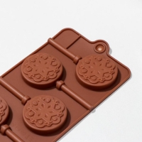 Форма для леденцов новогодняя Доляна &laquo;Морозко&raquo;, силикон, 24&times;9,5&times;1,5 см, 6 ячеек (4&times;4 см), с палочками, цвет МИКС