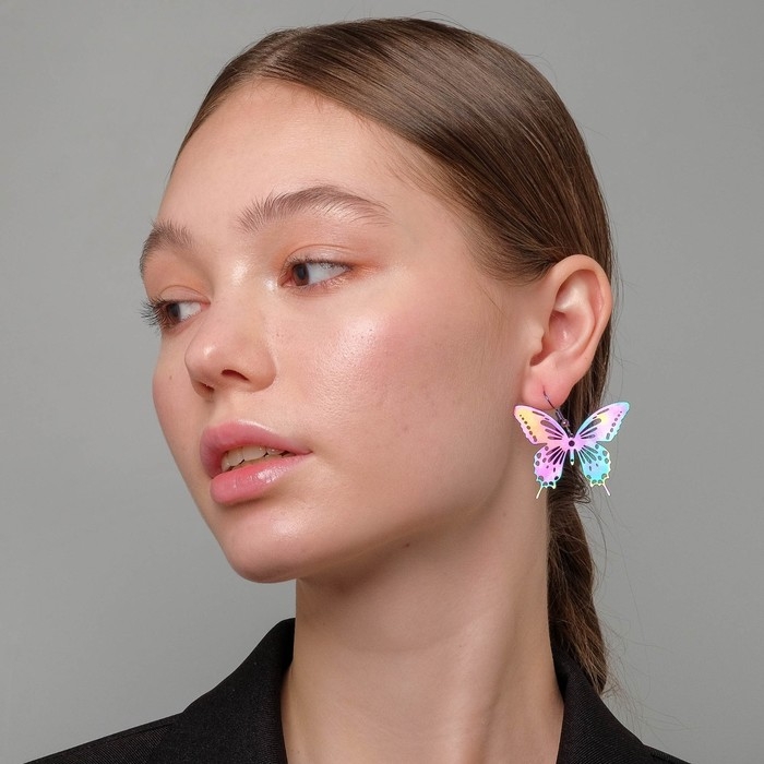 Серьги металл &laquo;Бабочки&raquo; кружевные, цвет бензиновый