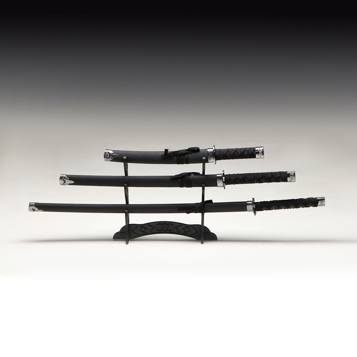 Сув. изделие катаны 3в1 на подставке, ножны кожзам,  черная 47/70/89см