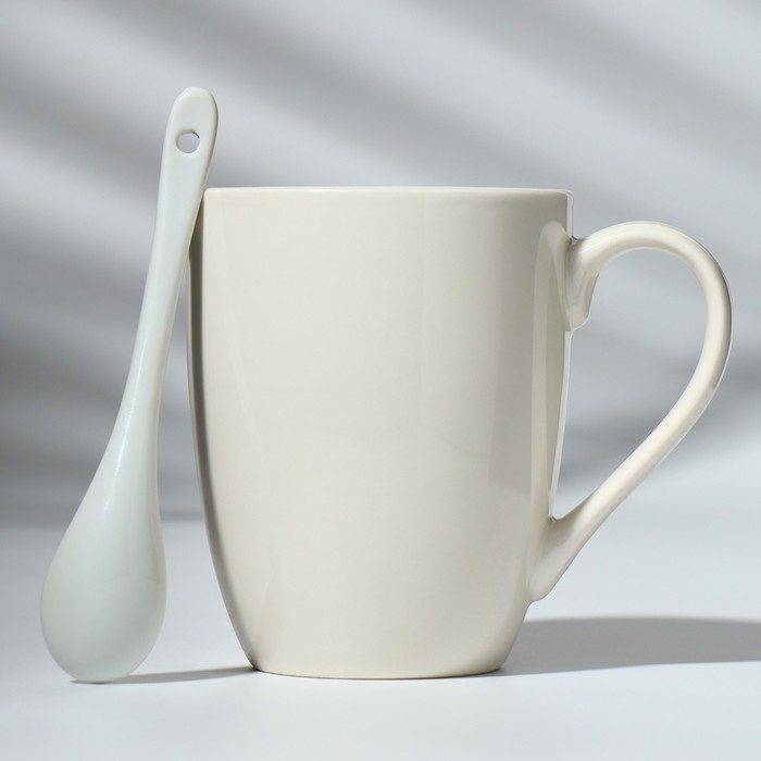 Кружка керамическая с ложкой &laquo;Начни день с улыбки&raquo;, 310 мл, цвет белый