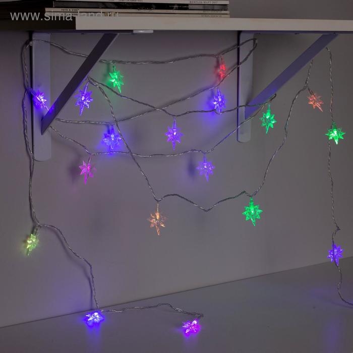 Гирлянда &laquo;Нить&raquo; 5 м с насадками &laquo;Звёзды&raquo;, IP20, прозрачная нить, 20 LED, свечение мульти (RG/RB), мигание, 220 В