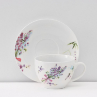 Сервиз фарфоровый чайный Доляна &laquo;Лаванда&raquo;, 12 предметов: 6 чашек 250 мл, 6 блюдец d=15 см, цвет белый