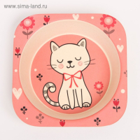 Набор детской бамбуковой посуды &laquo;Кошечка&raquo;, тарелка, миска, стакан, приборы, 5 предметов