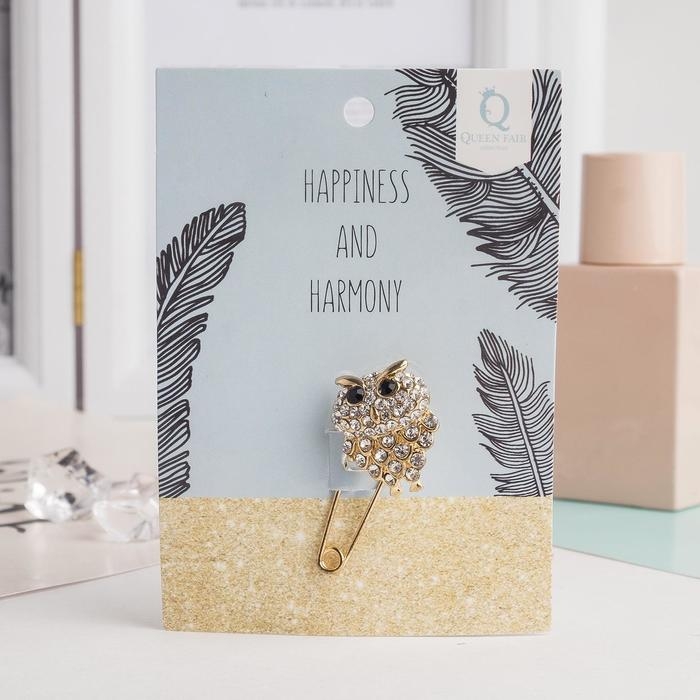 Булавка &laquo;Филин&raquo;, 2,5 см, цвет чёрно-белый в золоте