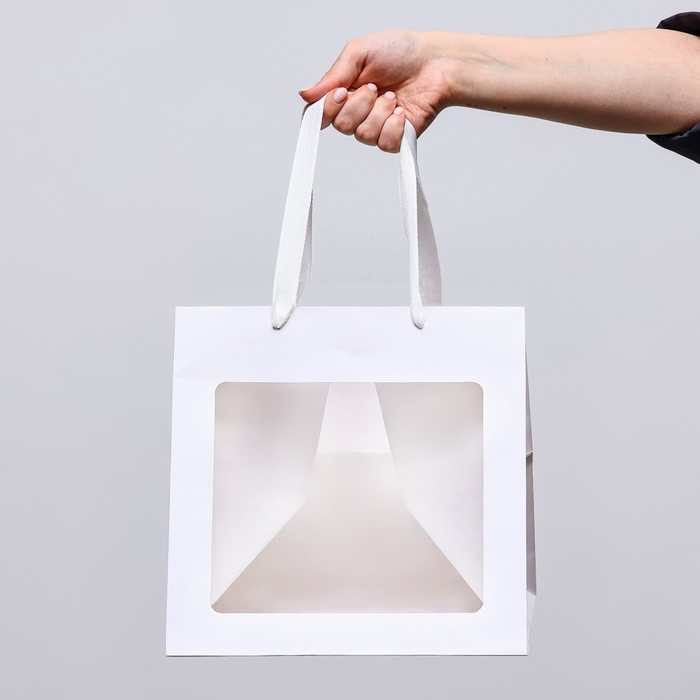 Пакет подарочный, крафт, с окном, &laquo;Белый&raquo;, 25 х 25 х 25 см