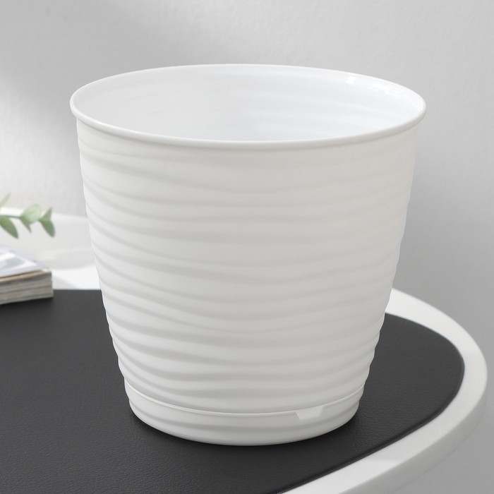 Горшок для цветов с поддоном Saffron, 1,5 л, d=14,6 см, h=13,5 см, пластиковый, цвет белый
