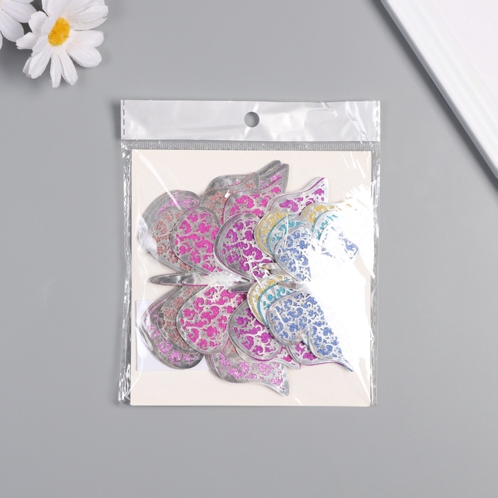 Наклейка бумага, пластик "Цветочные бабочки" блёстки цветные набор 12 шт 12 см, 10 см 8 см   1052425