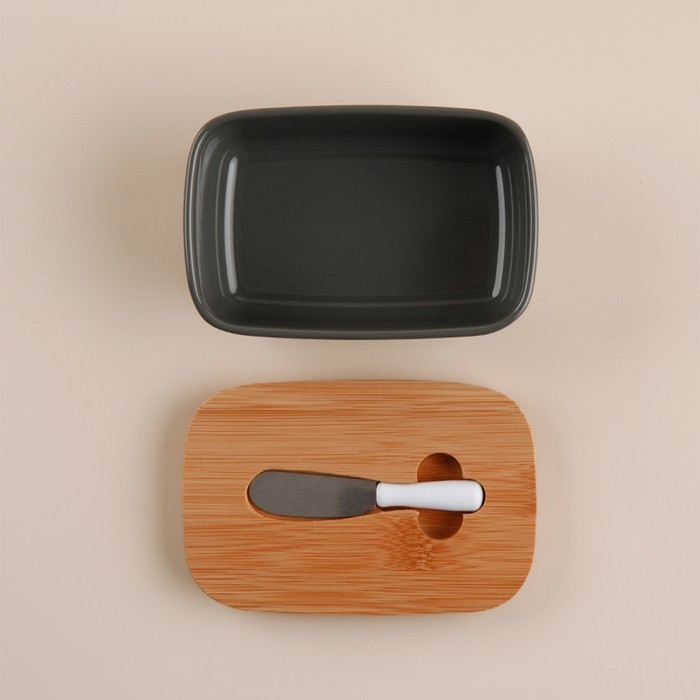 Маслёнка SL Home &laquo;Каса Перфекто&raquo;, с ножом для масла, бамбуковая крышка, 15&times;10&times;5,5 см