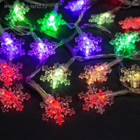 Гирлянда &laquo;Нить&raquo; 5 м с насадками &laquo;Снежинки малые&raquo;, IP20, прозрачная нить, 20 LED, свечение мульти (RG/RB), мигание, 220 В