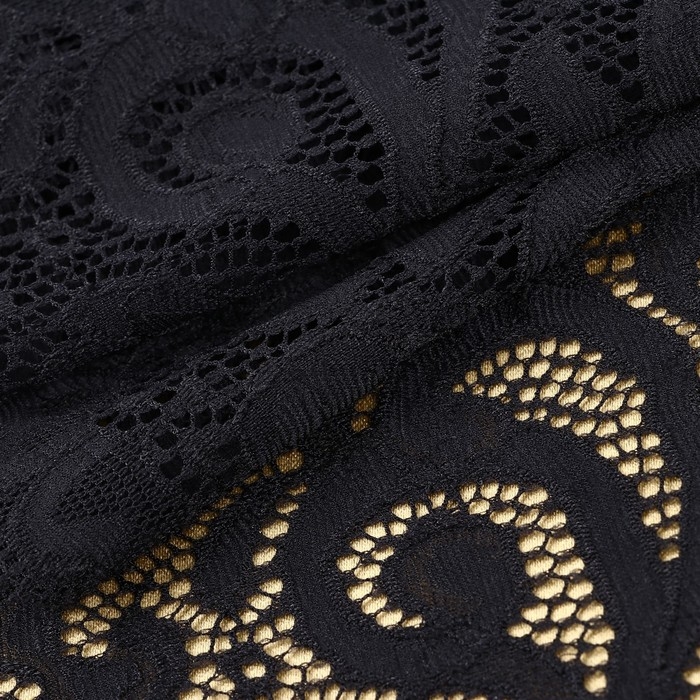 Кружевная эластичная ткань &laquo;Узоры&raquo;, 175 мм &times; 2,7 &plusmn; 0,5 м, цвет чёрный