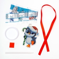 Алмазная мозаика на новый год с частичным заполнением для детей на подвеске &laquo;Пингвинчик&raquo;, новогодний набор для творчества