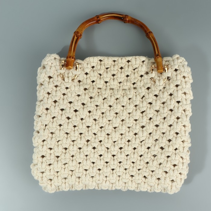 Ручка для сумки, бамбук, с полукольцами, 13,5 &times; 10,5 см, цвет бежевый/золотой