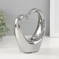 Подсвечник керамика на 1 свечу "Сердце" d=4 см серебро 14,5х6х17 см