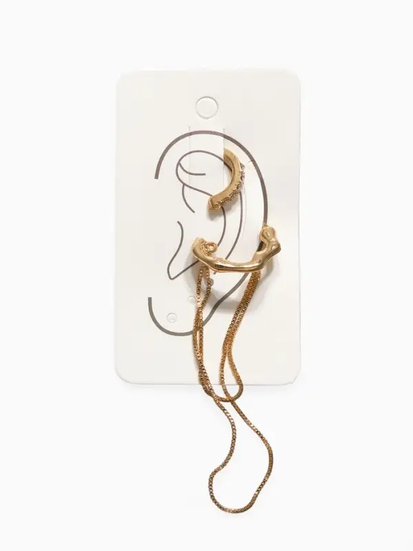 Серьги "Каффы" набор 2 шт., водопад и стразы, цвет золото