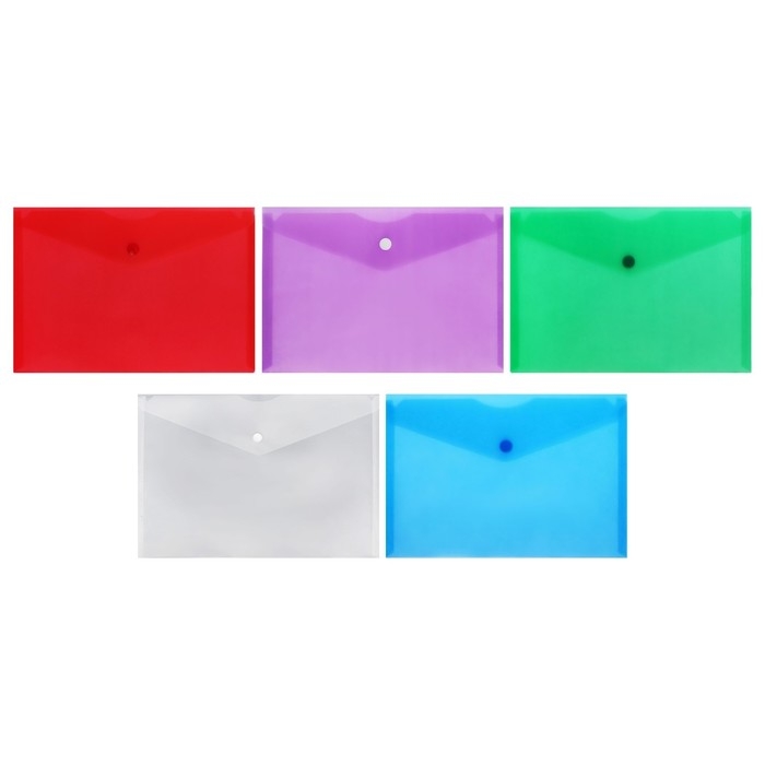 Набор папок-конвертов на кнопке А5 150мкм Calligrata  прозрачные, микс 5шт